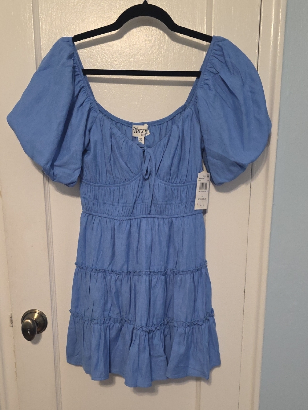 Trixxi Light Blue Puff-Sleeve Tiered Girls Dress